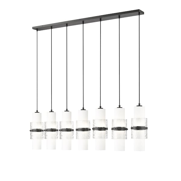 Z-Lite Cayden Linear Chandelier, 7-Light, 4.75in W x 54in L x 16.75in H, Matte Black/Clear, Etched Opal 1946P-7L-MB - main